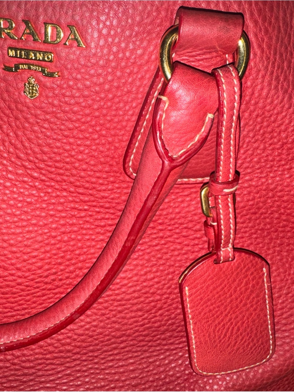 Prada Red Pebbled Leather Tote with Gold Hardware - Picture 8 of 8